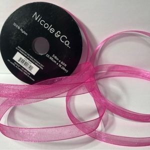 Sheer Organza Ribbon Bright Pink 3/8" x 60' Nicole & Co. Nylon (11) Rolls